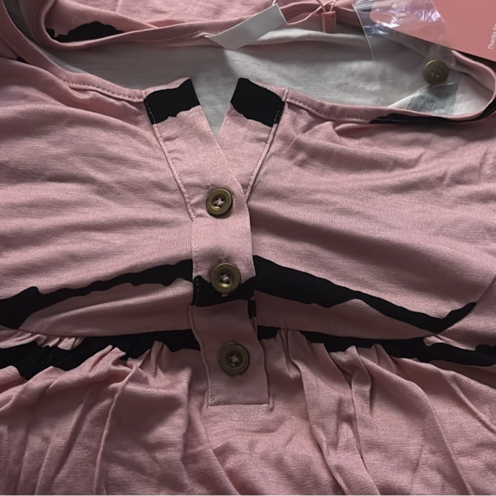 Pink Button-Down Top with Black Accents